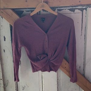 Art Class Eggplant Ribbed Tie Front Top M/7/8